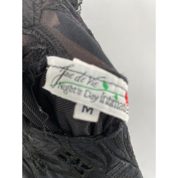 VINTAGE JOIE de VIE BLACK Night'n Day BLACK FRONT SLIT MEDIUM NIGHTGOWN FLORAL - Picture 5 of 6